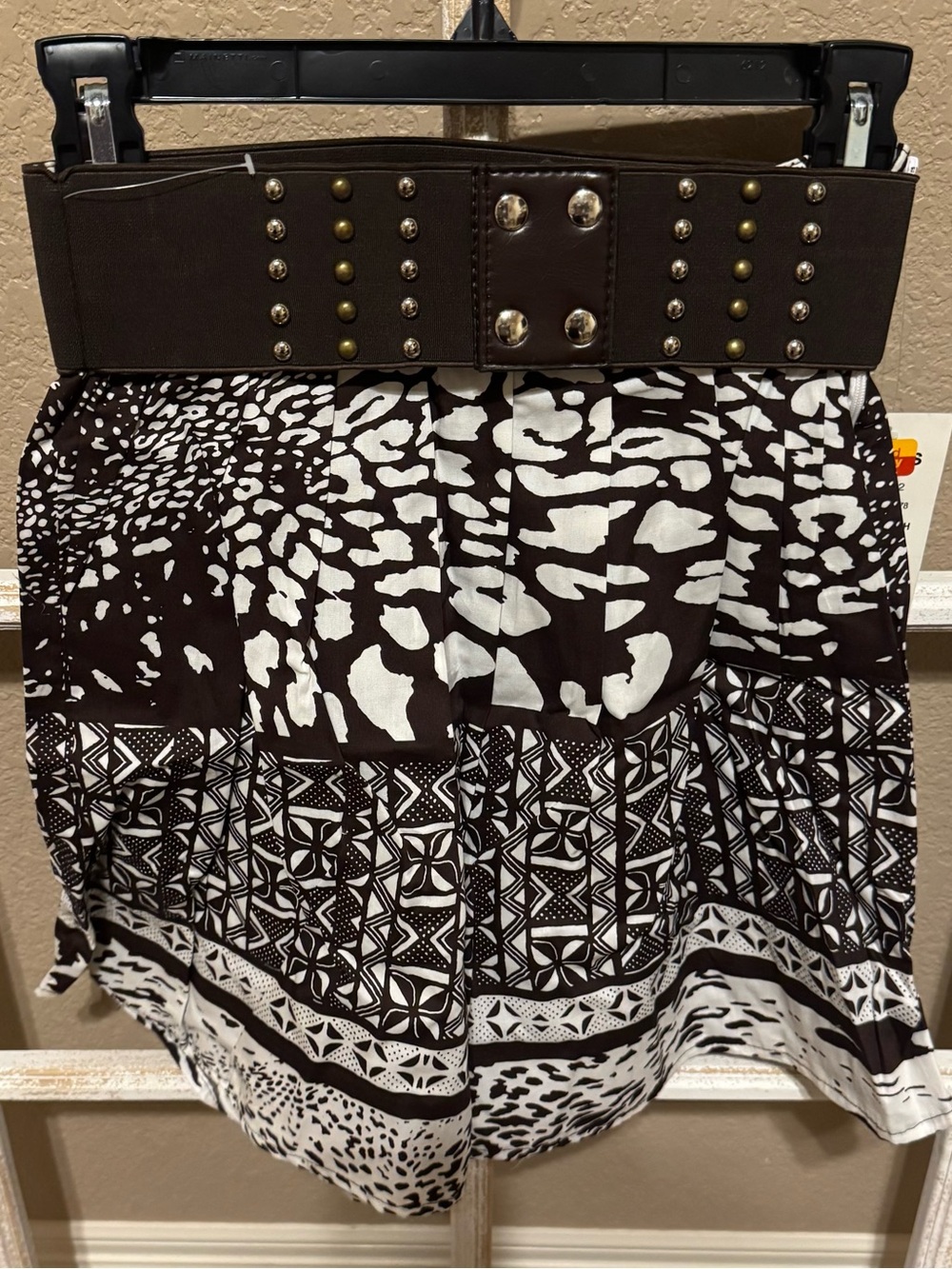 NWT Leopard/Geometric Pattern Skirt with Removable Studded Belt; Sz 5